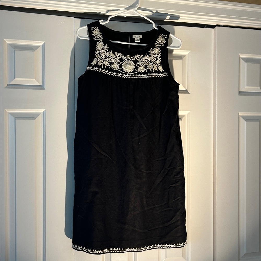 Black Sleeveless JCrew Dress with White Embroidery